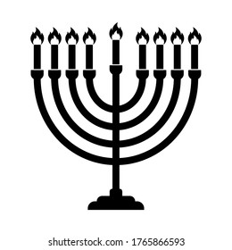 Hanukkah menorah Candelabrum mit neun hellen Kerzen, flache Vektorsymbol einzeln auf weißem Hintergrund