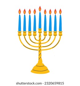 Hanukkah menorah candelabrum with nine lit candles. Vector illustration design