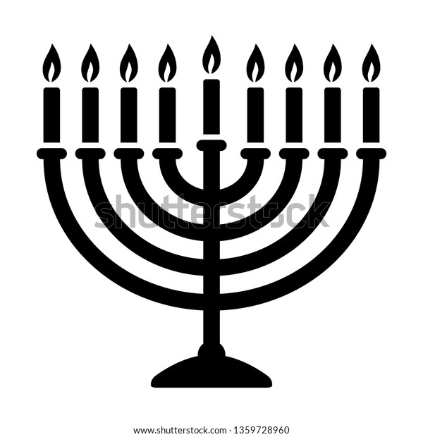 Hanukkah menorah candelabrum
with nine lit candles flat vector icon for holiday apps and
websites
