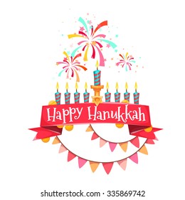 Hanukkah menorah with candles and coins. Vector illustration.