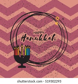 Hanukkah menorah, candles and glitter David star on zigzag background.
