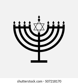 Hanukkah menorah candles icon with star of David black vector isolated