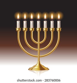 Hanukkah menorah with candles isolated on background. Vector illustration