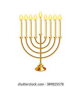 Hanukkah menorah with candles isolated on transparent background, vector illustration