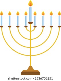 Hanukkah menorah velas luz. Feriado judeu de Chanucá. Feliz celebração de Chanucá com design plano menorá