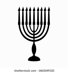 Hanukka menorah Kerzenhalter mit 9 brennenden Kerzen. Black Silhouette Clipart.Chanukah Jüdisches Feiertagsfestival der Lichter Symbol. Stock-Vektorgrafik einzeln auf weißem Hintergrund.