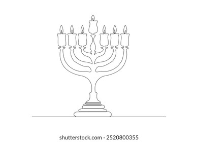 Hanukkah menorah Kerzenhalter kontinuierliche Linie Kunst Zeichnung. Vektorgrafik.