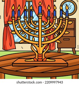 Hanukkah Menorah Colored Cartoon Illustration