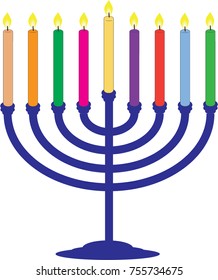 Hanukkah menorah. Coloured candles. Vector illustration on white background