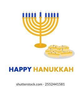 Hanukkah Menorah with donuts, vector art illustration.