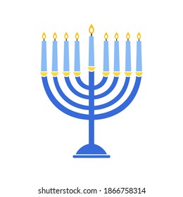 Hanukkah menorah emblem colored. Jewish holiday Hanukkah greeting card traditional Chanukah symbol menorah candles