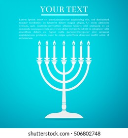 Hanukkah menorah flat icon on blue background. Vector Illustration