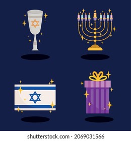 hanukkah menorah, gift and globet