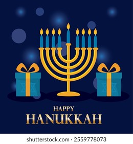 Hanukkah menorah with gifts and glowing candles Vector