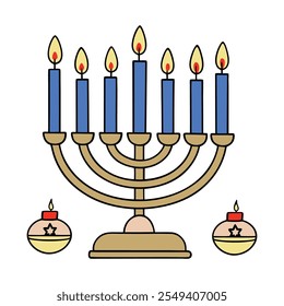 Hanukkah menorah with glowing candles and festive