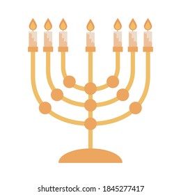 hanukkah, menorah and golden lights ceremony flat icon vector illustration