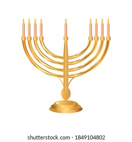 hanukkah, menorah and golden lights ceremony flat icon vector illustration