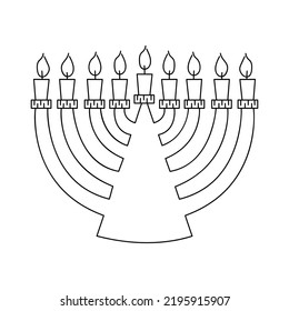 Hanukkah menorah, or hanukkiah. Symbol of the Jewish holiday Hanukkah. Doodle vector illustration. Isolated on a white background.