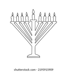 Hanukkah menorah, or hanukkiah. Symbol of the Jewish holiday Hanukkah. Doodle vector illustration. Isolated on a white background.