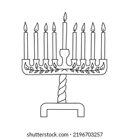 Hanukkah menorah, or hanukkiah. Symbol of the Jewish holiday Hanukkah. Doodle vector illustration. Isolated on a white background.