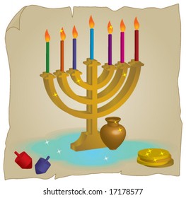 Hanukkah Menorah. Holiday 3d icons. Editable vector illustration file.