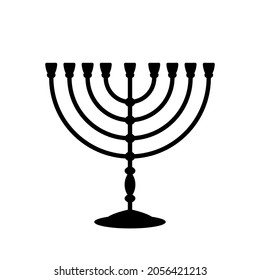 Hanukka Menorah Symbol. Schwarzes religiöses Symbol des Judentums. Vektorgrafik. Menorah-Symbol im flachen Design