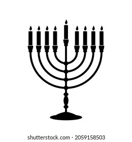 Hanukkah Menorah icon. Black religious symbol of Judaism. Vector illustration. Menorah icon in flat design