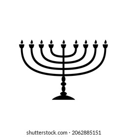 Hanukkah Menorah icon. Black religious symbol of Judaism. Vector illustration. Menorah icon in flat design