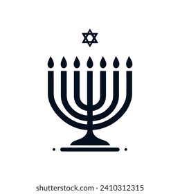 Hanukkah Menorah icon. Black religious symbol of Judaism. Vector illustration