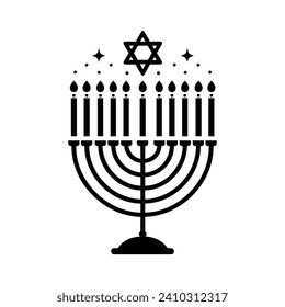 Hanukkah Menorah icon. Black religious symbol of Judaism. Vector illustration