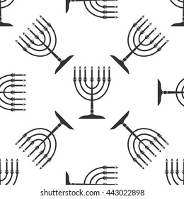 Hanukkah menorah icon seamless pattern on white background. Vector Illustration