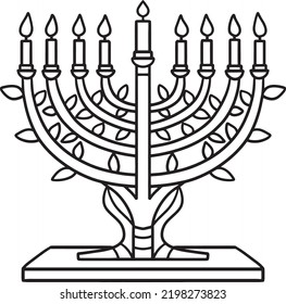 Hanukkah Menorah Isolated Coloring Page for Kids