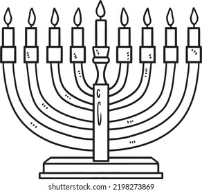 Hanukkah Menorah Isolated Coloring Page for Kids