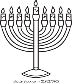 Hanukkah Menorah Isolated Coloring Page for Kids