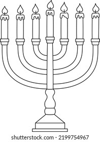 Hanukkah Menorah Isolated Coloring Page for Kids