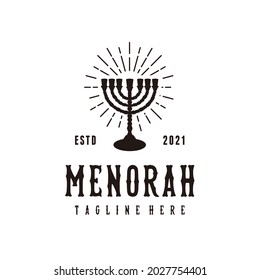 Hanukkah, menorah jewish candles sunburst. Logo icon vector on white background