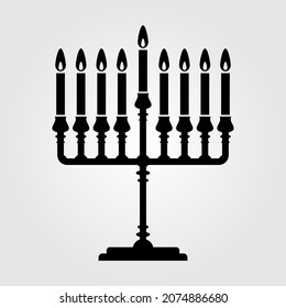 Hanukkah Menorah nine-branched candelabrum icon isolated on white background. Vector illustration.