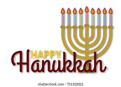 Hanukkah menorah on dark white dackground. Happy Hanukkah poster. Jewish holiday. Vector illustration. Isolate