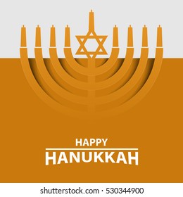 Hanukkah Menorah on Light yellow Background. Happy Hanukkah text typography. Vector illustration