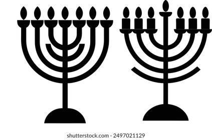 Hanukkah menorah set silhouette vector illustration