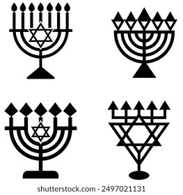 Hanukkah menorah set silhouette vector illustration