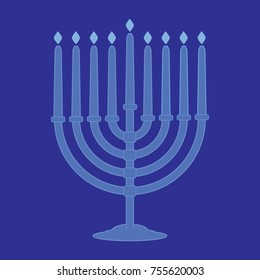 Hanukkah menorah. Simple vector illustration on blue background. 