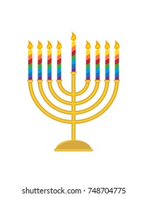 Hanukkah menorah, traditional candle holder with nine candles for jewish holiday of Hanukkah, isolated on white background. Vector illustration