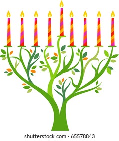 Hanukkah menorah tree with candles