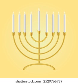 Hanukkah menorah vector, Hanukkah menorah candelabrum with nine lit candles flat vector color icon for holiday apps and websites