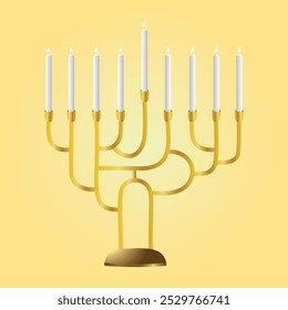 Hanukkah menorah vector, Hanukkah menorah candelabrum with nine lit candles flat vector color icon for holiday apps and websites