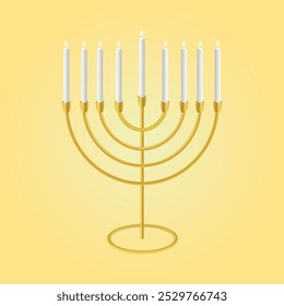 Hanukkah menorah vector, Hanukkah menorah candelabrum with nine lit candles flat vector color icon for holiday apps and websites