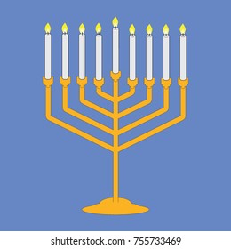 Hanukkah menorah. Vector illustration on blue background. 