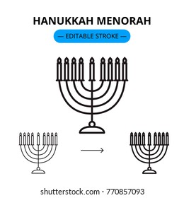 Hanukkah menorah vector line icon with editable stroke
