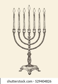 Hanukkah menorah. Vintage sketch vector